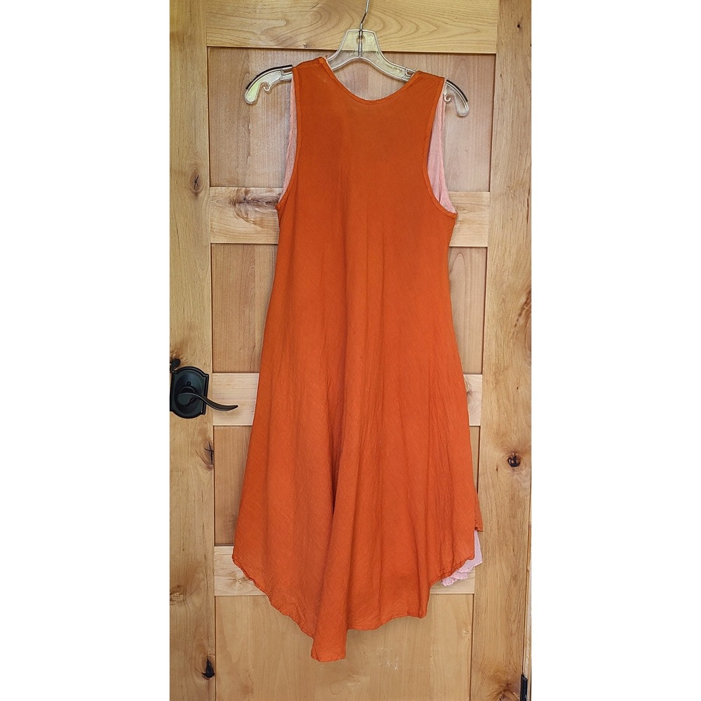 Unbranded 100% Cotton Large Orange Sleeveless Midi Boho Flowy Dress Festival L - Picture 3 of 9